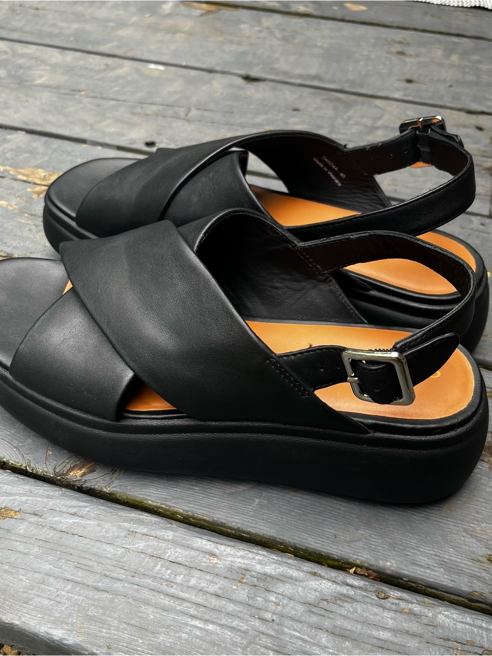 Geox Black Crisscross Platform Slingback Sandals